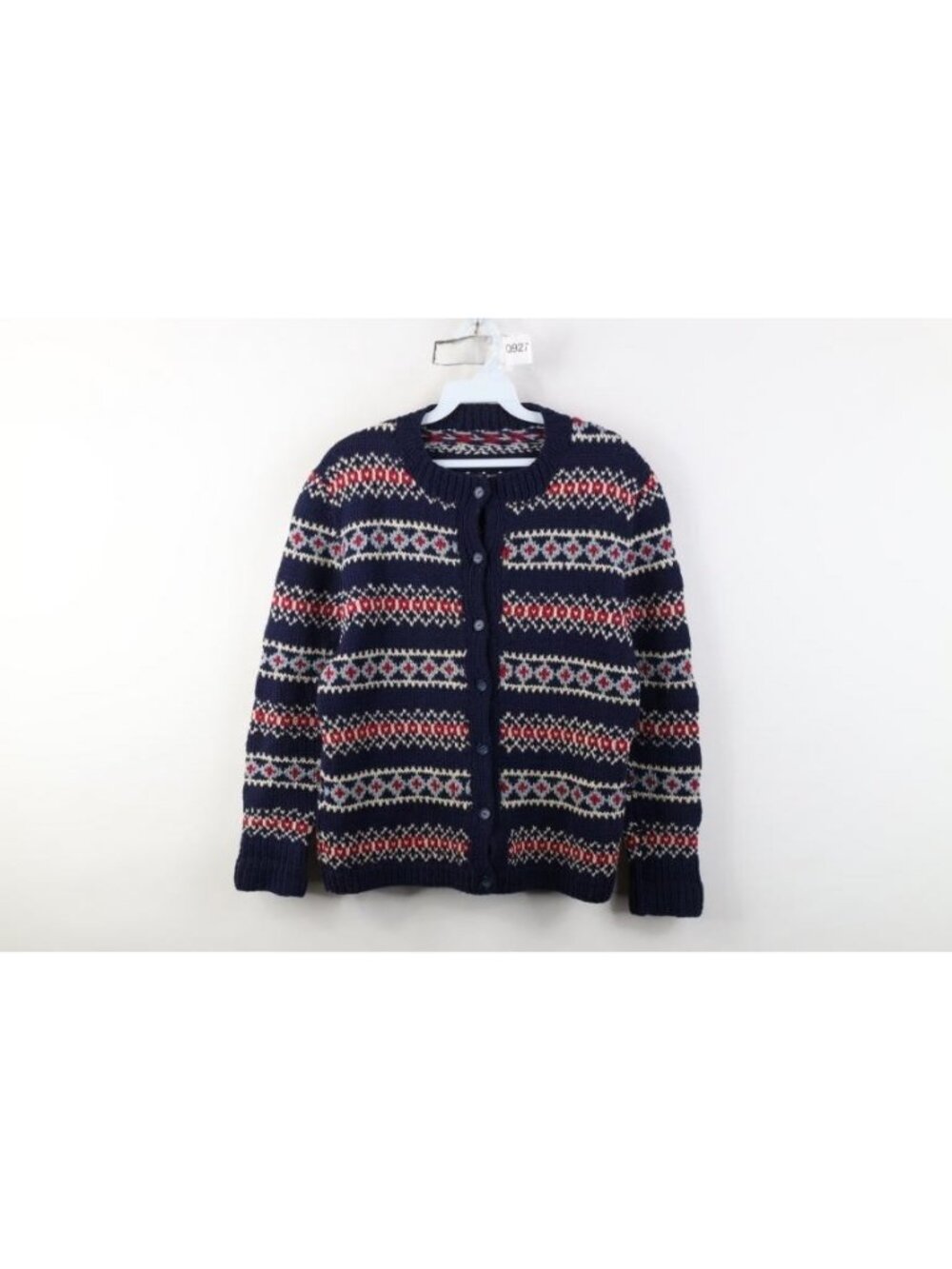 Vintage 60s Streetwear Womens Small Hand Knit Wool Fair Isle Cardigan Sweater